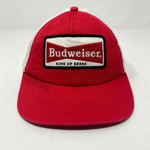 Vintage Budweiser King of Beers‎ Trucker Mesh Snapback Hat Red White